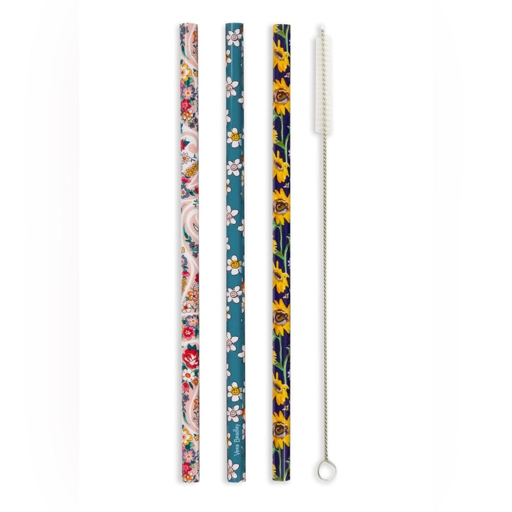 TT: Vera Bradley Colorful Reusable Straw Set with Storage Pouch & Cleaning Brush